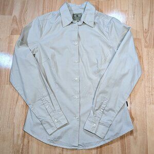 Beretta Women’s Button Up Shirt Large Tan Beige Long Sleeve 100% Cotton